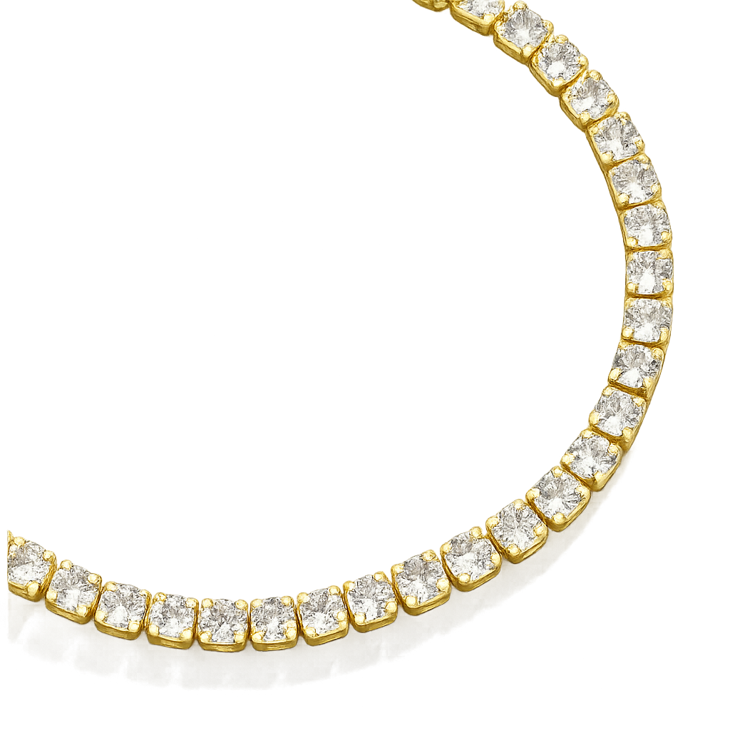 Gold bracelet with clear gemstones on a white background