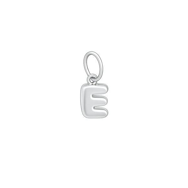 Silver letter 'E' pendant on a white background