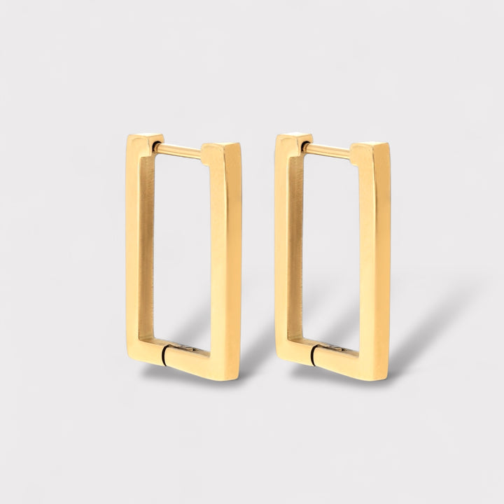 Rectangular Hoops – Sleek Click-to-Close Earrings in Recycled Gold or Silver | LUCID