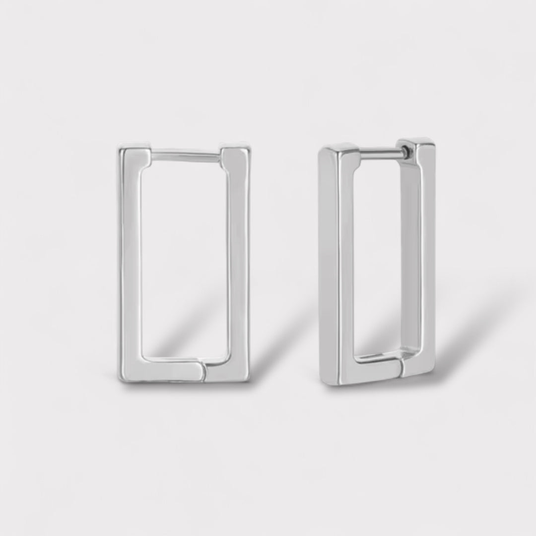 Rectangular Hoops – Sleek Click-to-Close Earrings in Recycled Gold or Silver | LUCID