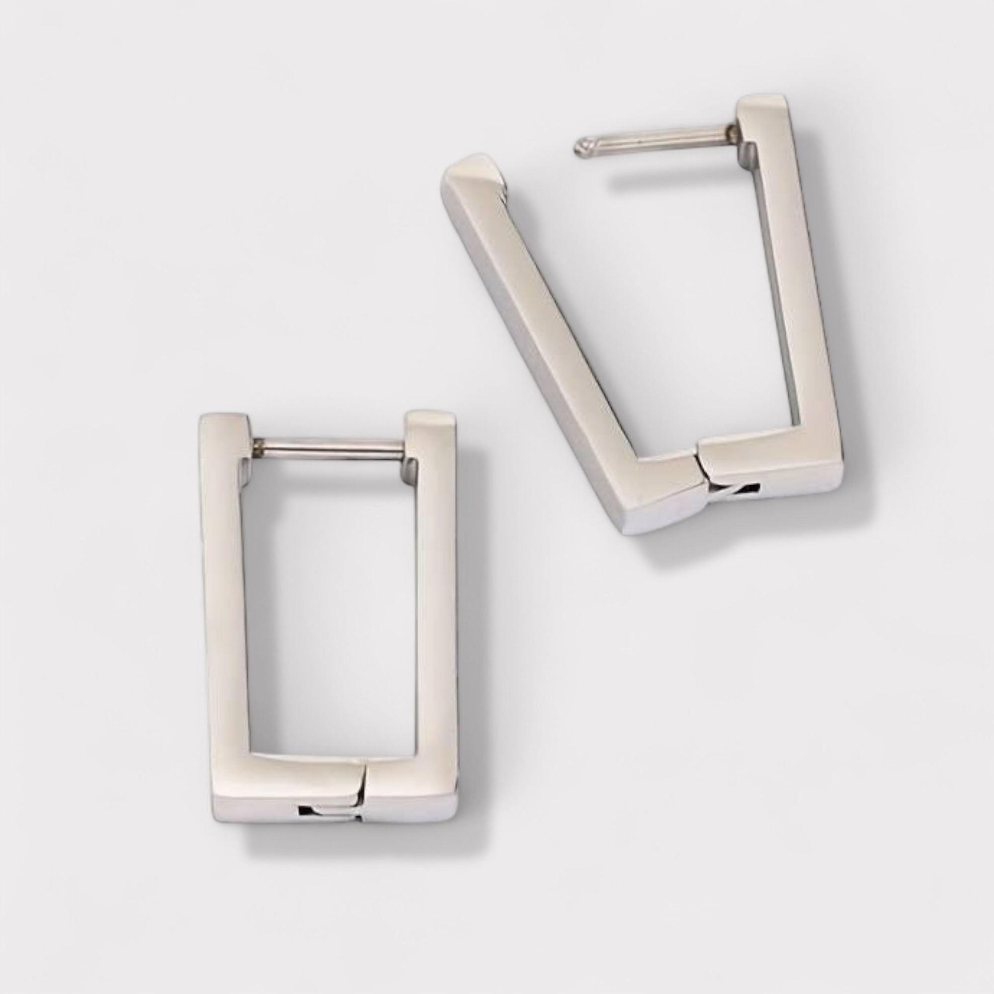 Rectangular Hoops – Sleek Click-to-Close Earrings in Recycled Gold or Silver | LUCID