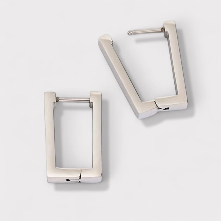 Rectangular Hoops – Sleek Click-to-Close Earrings in Recycled Gold or Silver | LUCID