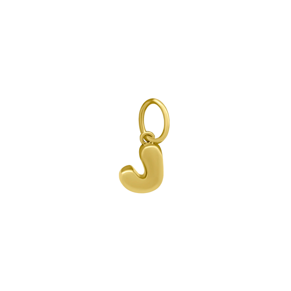 Gold letter 'J' charm on a white background