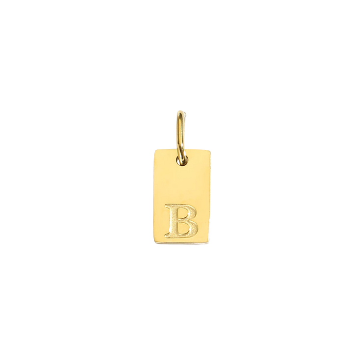 Gold pendant with letter 'B' on a white background
