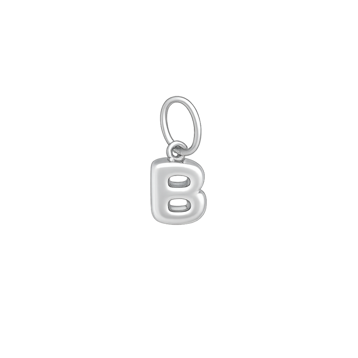 Silver letter 'B' charm on a white background