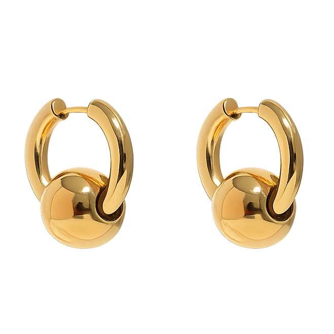 Pair of gold hoop earrings on a white background