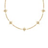 Gold necklace with star-shaped pendants on a white background