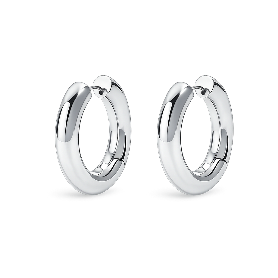 Pair of silver hoop earrings on a white background