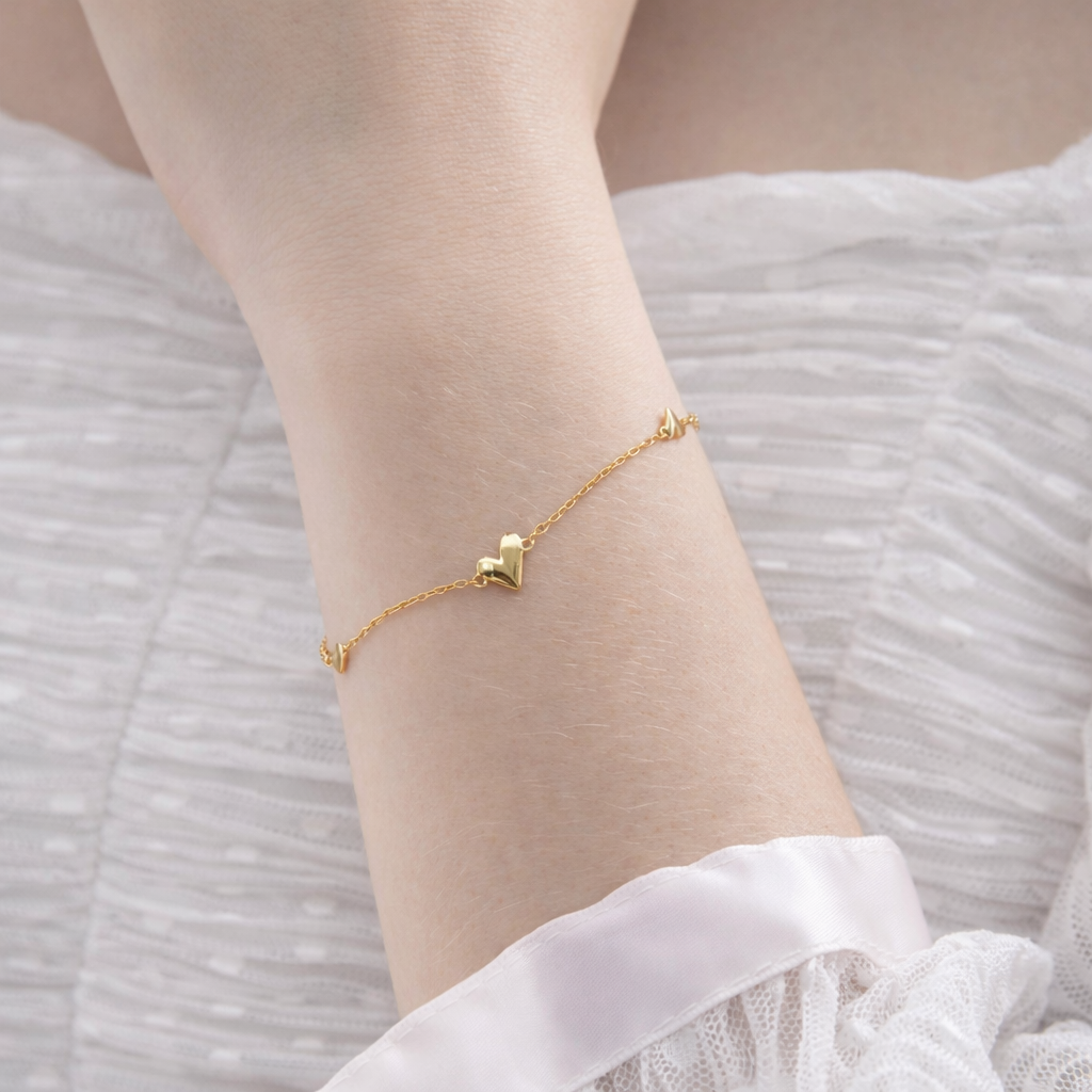 gold heart bracelet chain