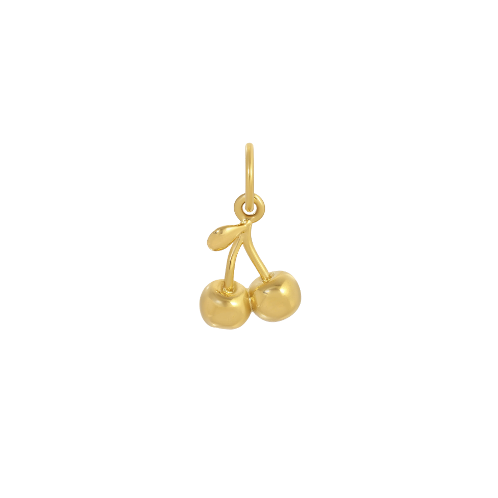 Gold cherry-shaped pendant on a white background