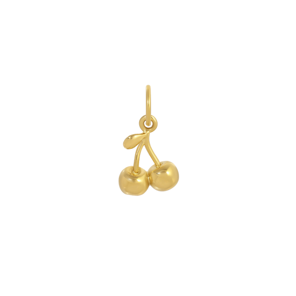 Gold cherry-shaped pendant on a white background