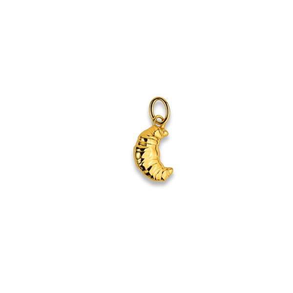 Gold moon-shaped pendant on a white background