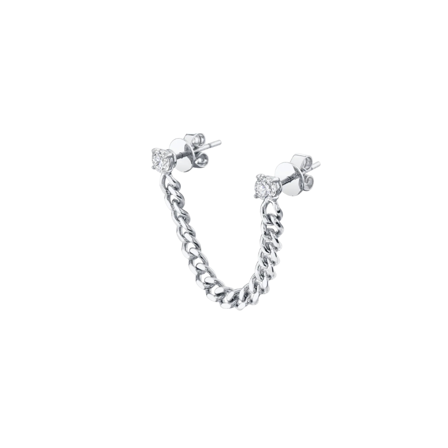 Pair of silver chain earrings on a white background