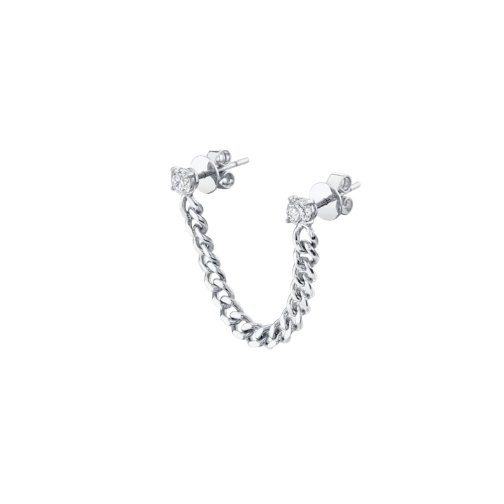 Pair of silver chain earrings on a white background