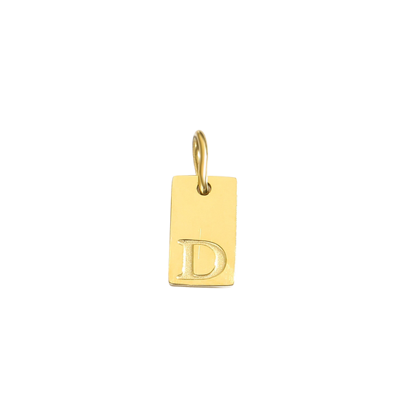 Gold pendant with the letter 'D' on a white background