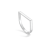 Silver ring with a teardrop design on a white background