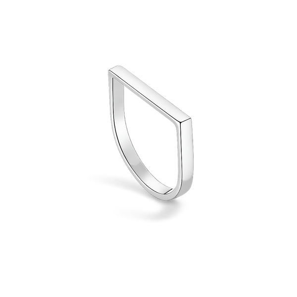 Silver ring with a teardrop design on a white background