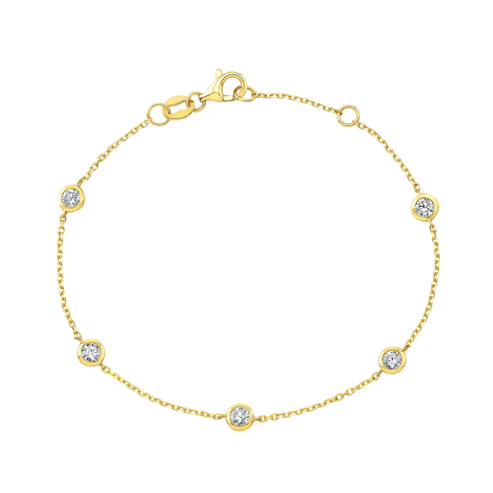Gold bracelet with diamond accents on a white background