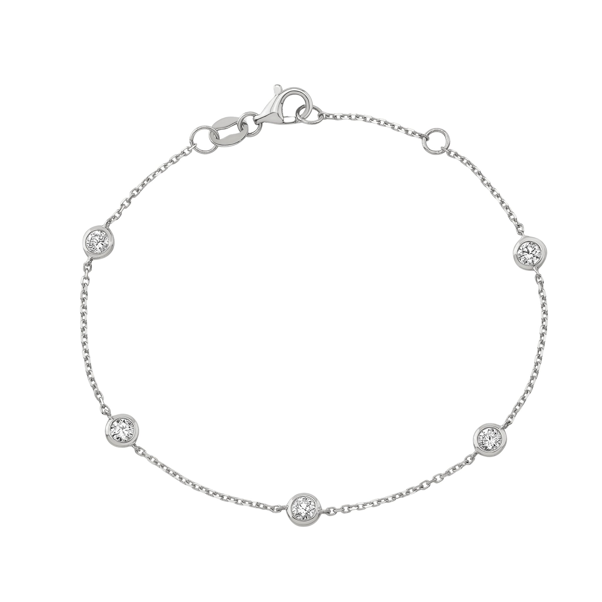 Silver bracelet with small diamonds on a white background