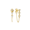 Gold earrings with diamond accents on a white background