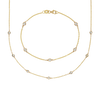 Gold necklace with small diamonds on a white background