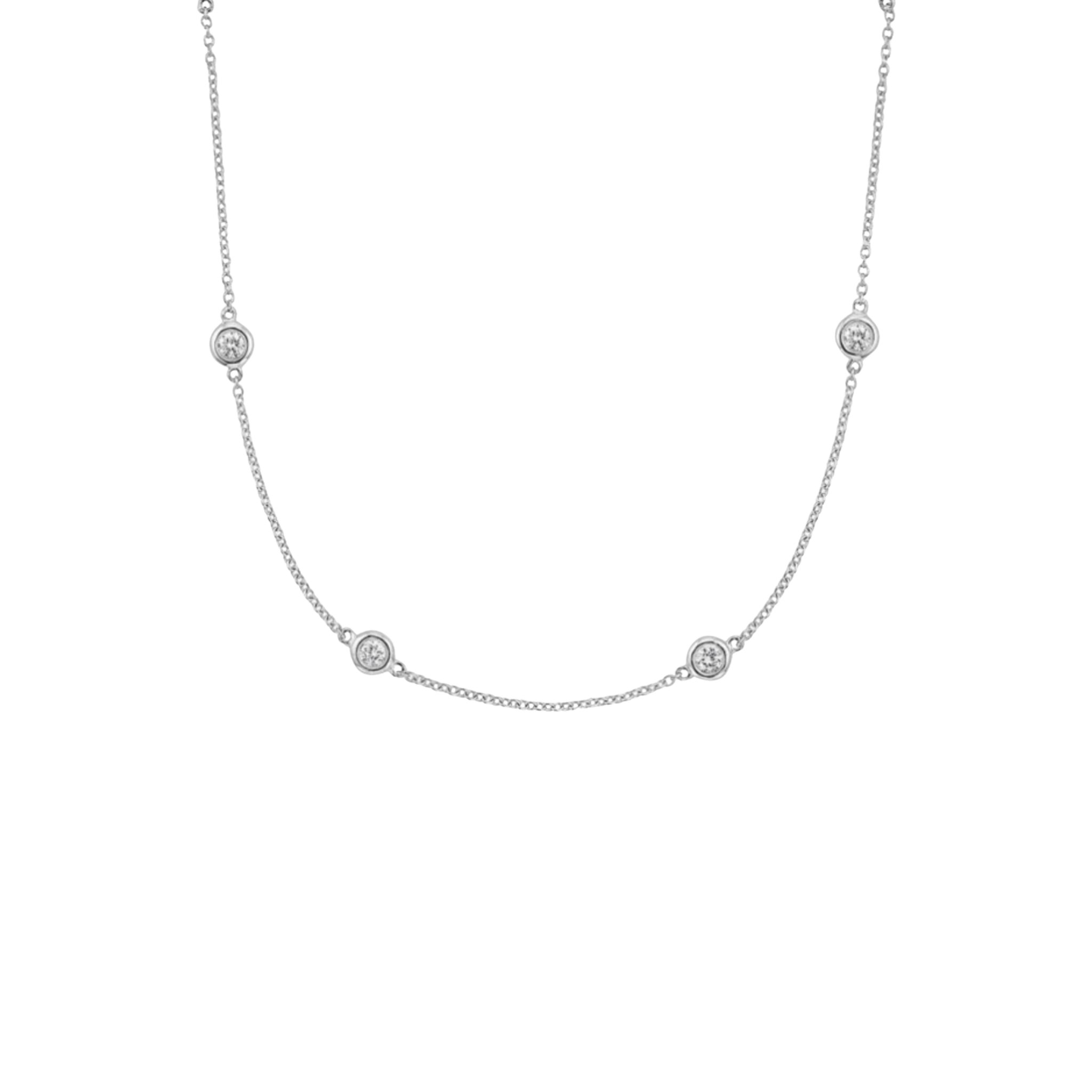 Silver necklace with small diamonds on a white background