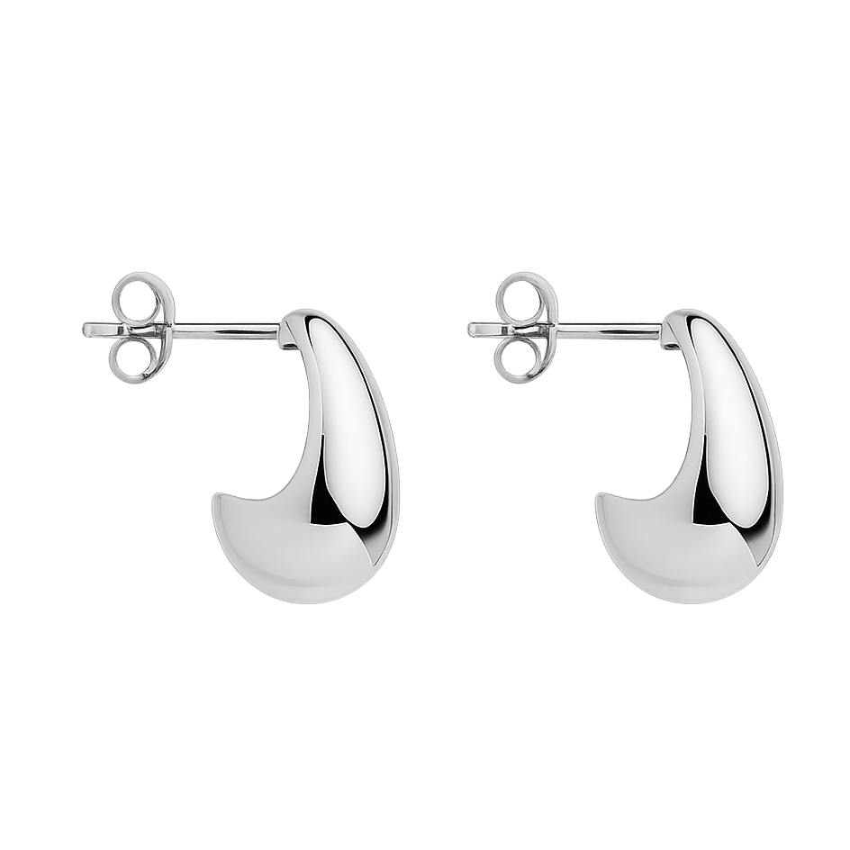 Pair of silver hoop earrings on a white background