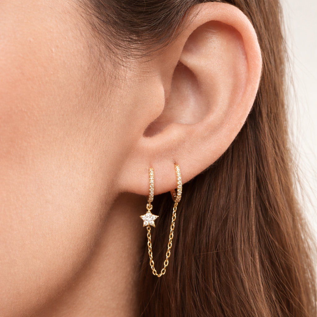 double chain hoops with star