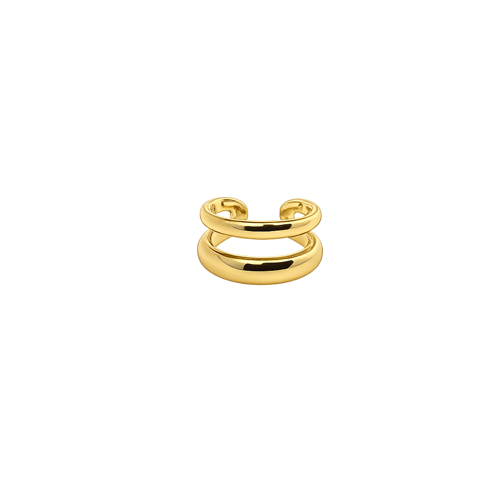 Gold open ear cuff on a white background