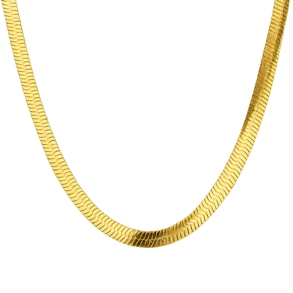 Gold chain necklace on a white background