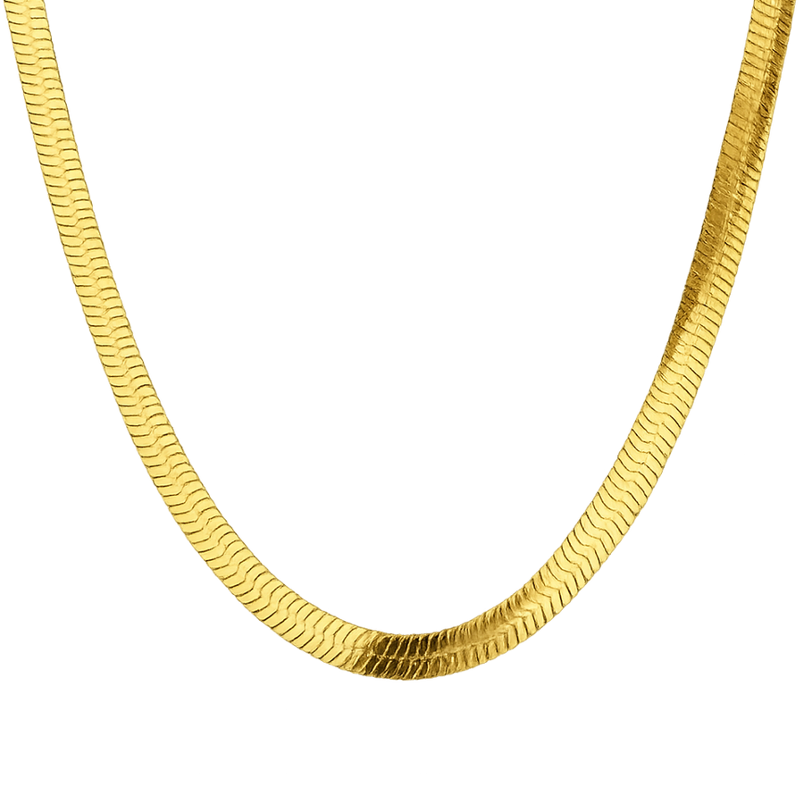 Gold chain necklace on a white background