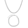Silver snake chain necklace and bracelet on a white background