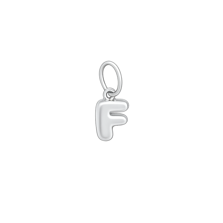 Silver letter 'F' pendant on a white background