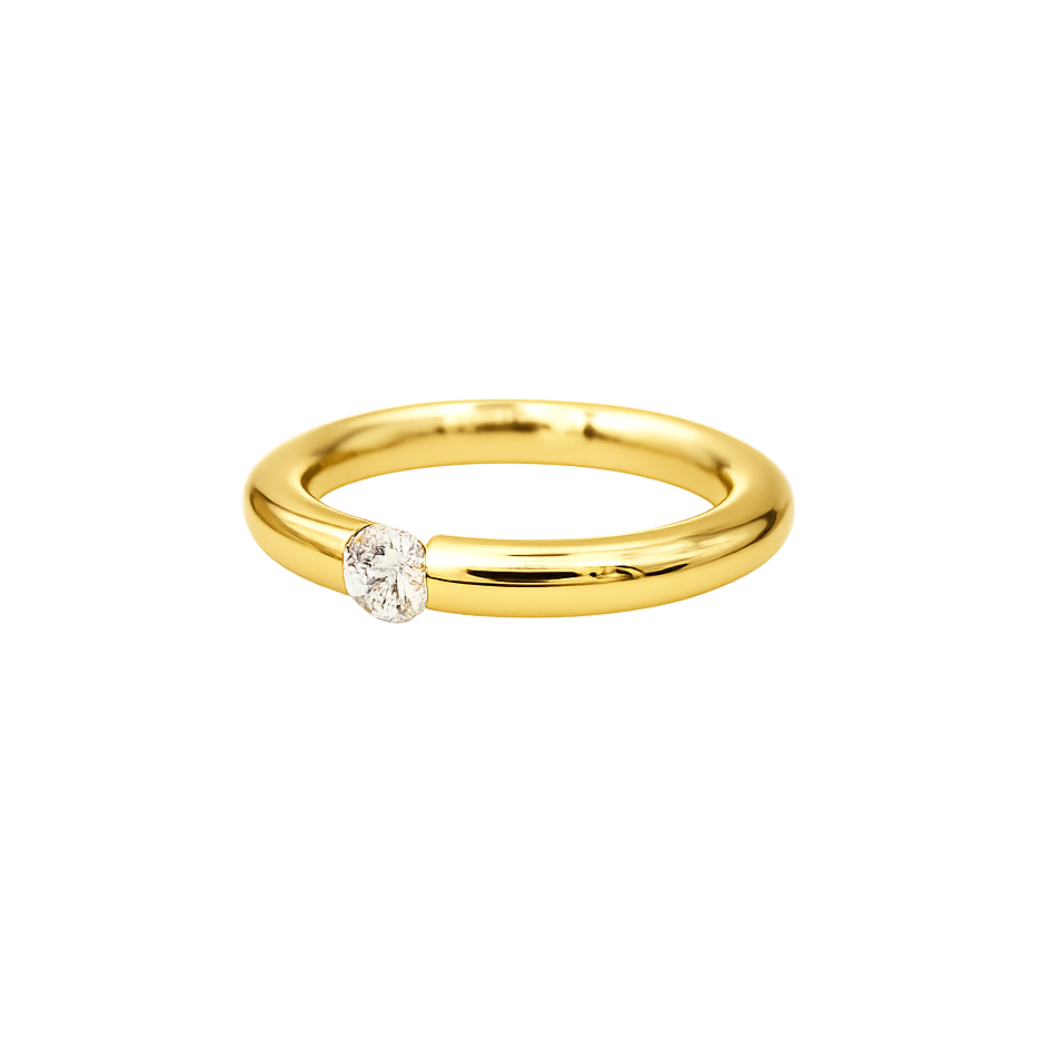 Gold ring with a diamond on a white background