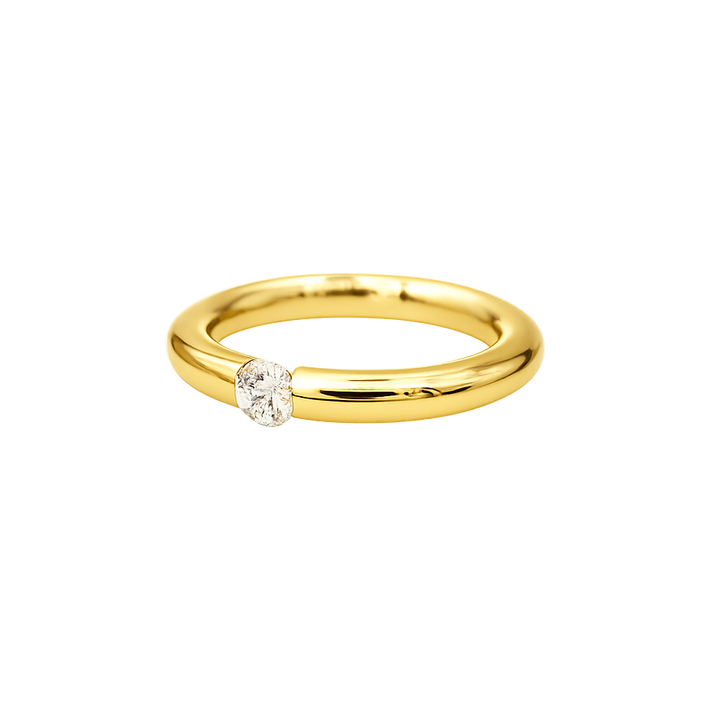 Gold ring with a diamond on a white background