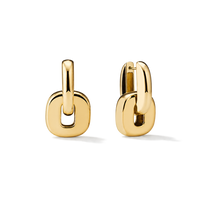 A pair of gold huggie hoop earrings with a thick, rounded open-link design, shown on a clean white background.