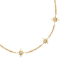 Gold necklace with star-shaped pendants on a white background