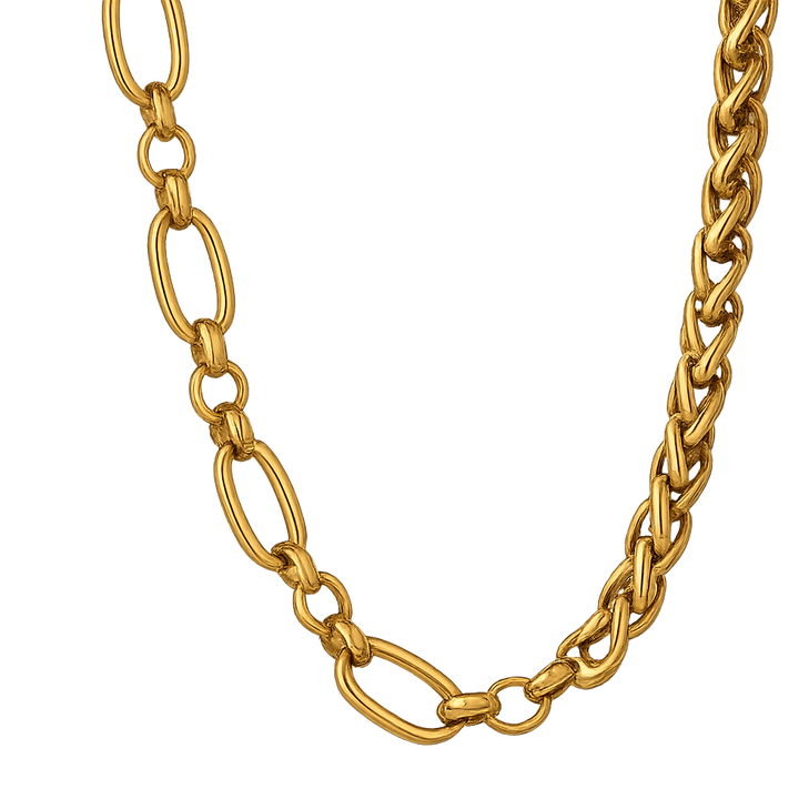 Gold chain necklace on a white background