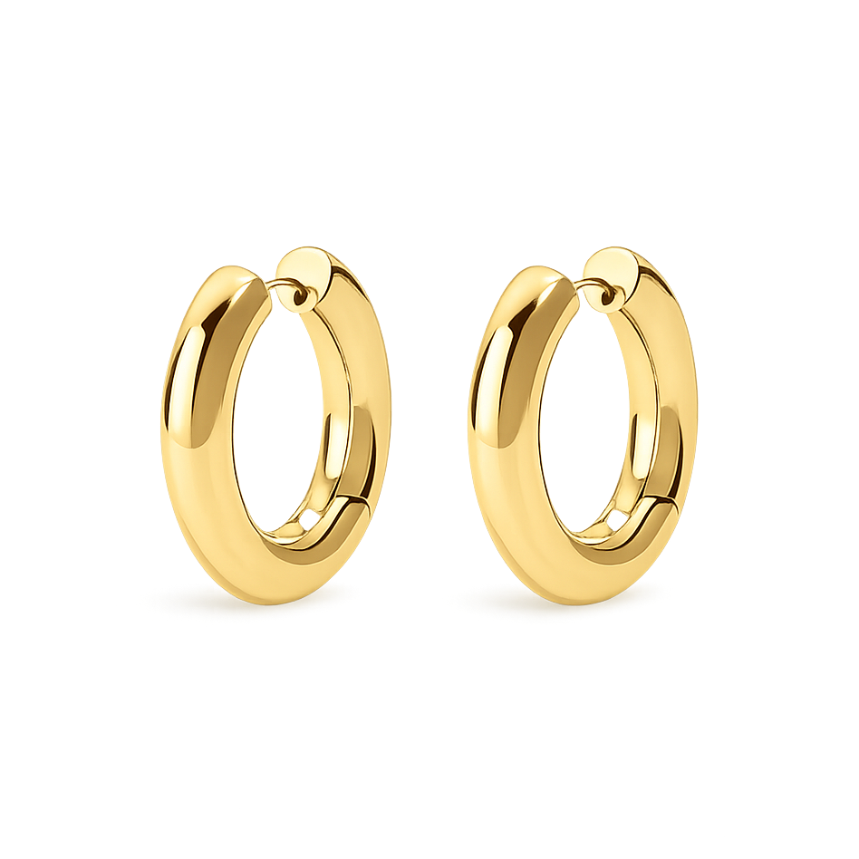 Gold hoop earrings on a white background