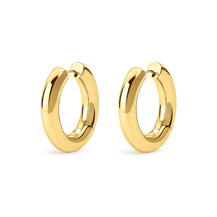 Gold hoop earrings on a white background