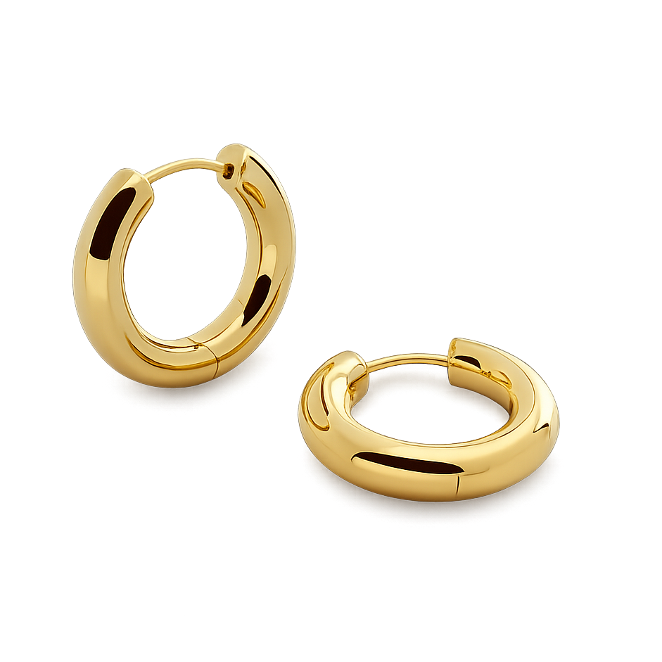 Gold hoop earrings on a white background