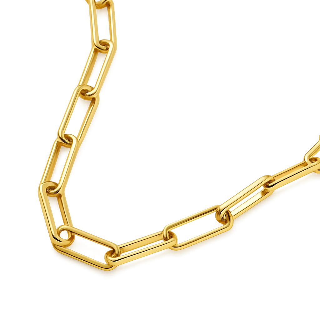 Gold chain necklace on a white background