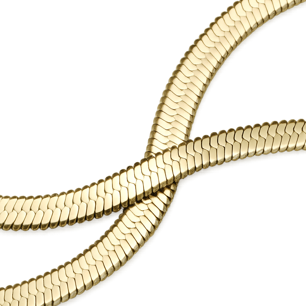 Gold chain necklace on a white background