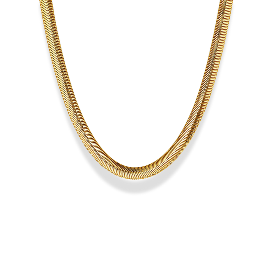 Gold chain necklace on a white background