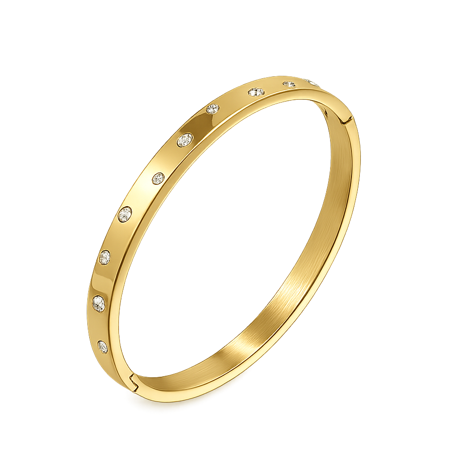 Gold bracelet with small diamonds on a white background