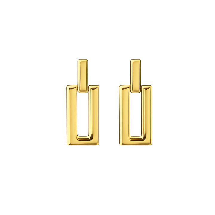 Pair of gold earrings on a white background