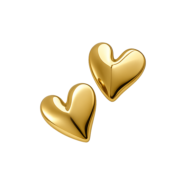 Gold heart-shaped earrings on a white background