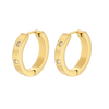 Gold hoop earrings with small diamonds on a white background
