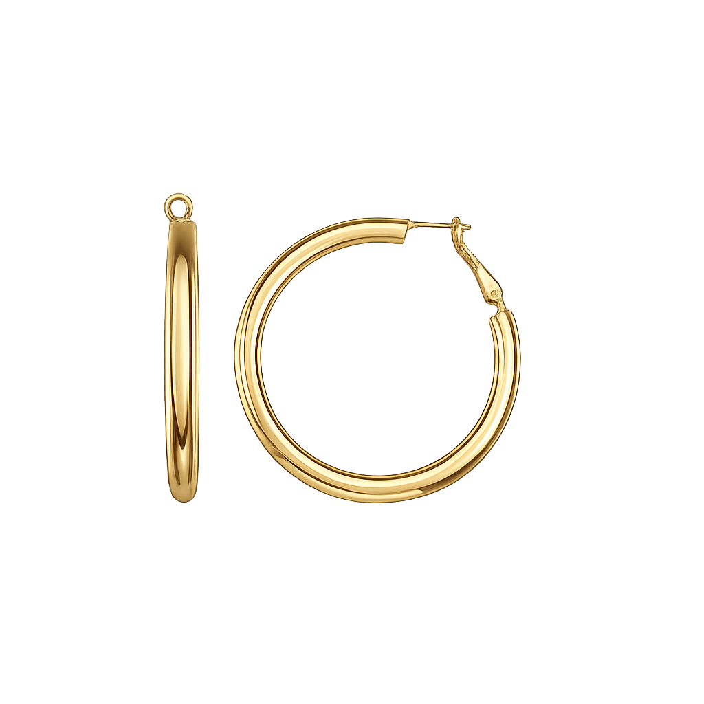 Gold hoop earrings on a white background