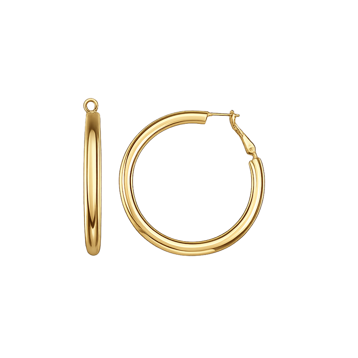 Gold hoop earrings on a white background